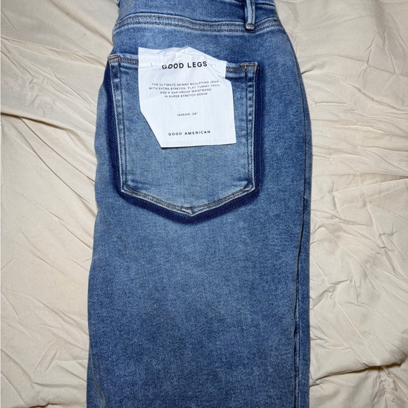Good American Blue Distressed Straight Leg Jeans - Picture 3 of 5